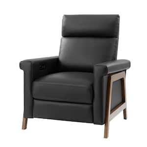 Laura 28.75 Wide Black Genuine Leather Power Recliner with Solid Wood Frame