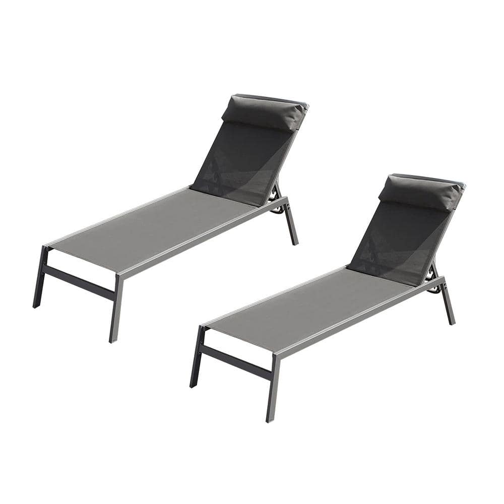 3-Pieces Grey Adjustable Backrest Pool Lounge Chairs Steel Textilene Sunbathing Recliner with Headrest price history on PriceWatchPro