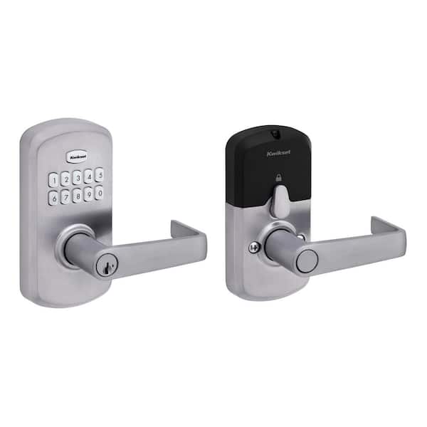 SmartCode 955 Kingston SC1-Keyway Light Commercial 10-Button Keypad Satin Chrome Electronic Lever