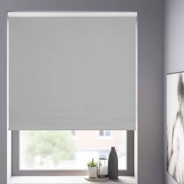 Chicology Gray Solid Cordless Blackout Privacy Vinyl Roller Shade 17.5 in. W x 64 in. L