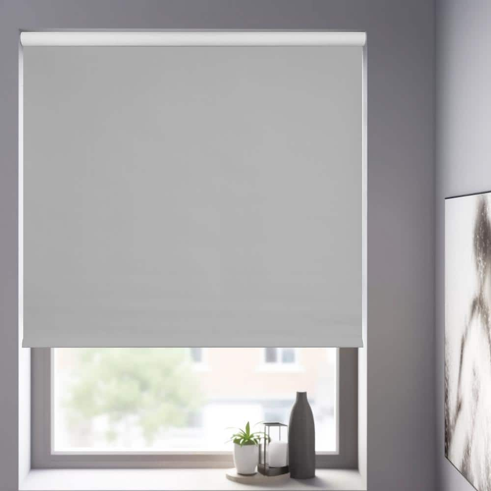 Chicology Gray Solid Cordless Blackout Privacy Vinyl Roller Shade 23.75 in. W x 64 in. L