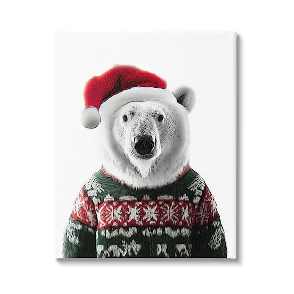 Stupell Industries Bear in Holiday Sweater byAnnalisa Latella 1-Piece Unframed Graphic Print Animal Poster Art Print 20 in. x 16 in.