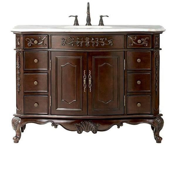 Home Decorators Collection Winslow 48 in. Vanity in Antique Cherry with Marble Vanity Top in White