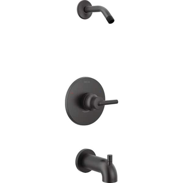 Delta Trinsic 1-Handle Wall Mount Tub and Shower Trim Kit with H2Okinetic in Matte Black (Valve and Shower Head Not Included)