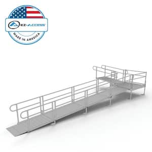 PATHWAY 30 ft. L-Shaped Aluminum Wheelchair Ramp Kit with Solid Surface Tread, 2-Line Handrails and 5 ft. Turn Platform