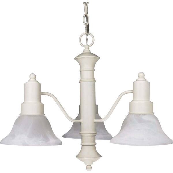 Glomar 3-Light Textured White Incandescent Ceiling Chandelier with Glass Shade