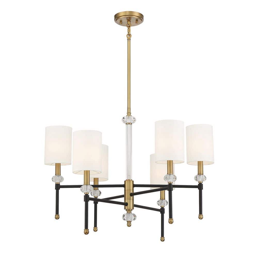 Matte Black and Brass Crystal 6-Light Chandelier