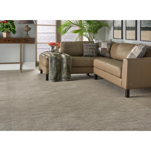 Suspicion Earth Gray 13.9 ft. 71 oz. Wool Texture Installed Carpet