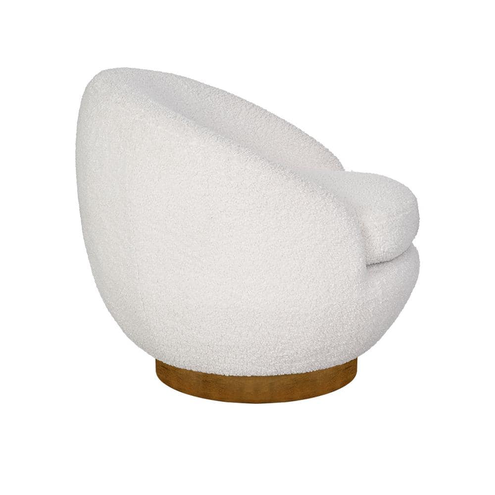 Cream Sherpa Barrel Swivel Chair with Wood Base
