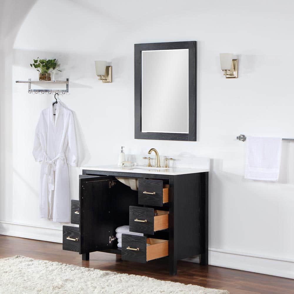 Hadiya 42" Black Oak Vanity with Composite Stone Countertop