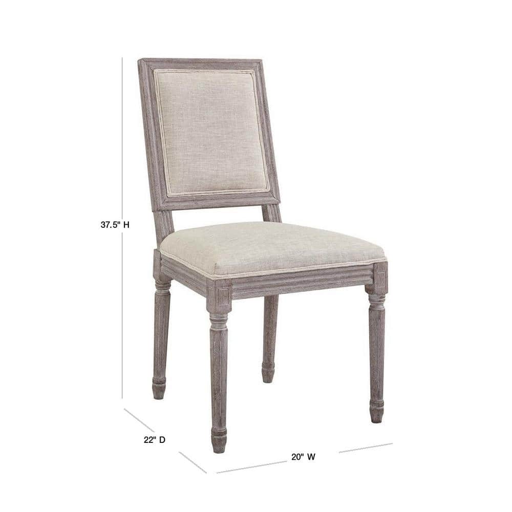 Beige Upholstered Wood Dining Side Chair with Turned Legs