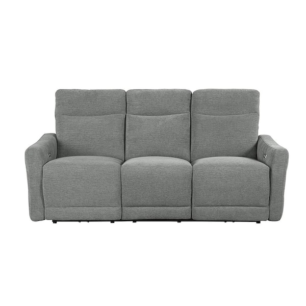 Homelegance Cameron 78 in. W Straight Arm Chenille Rectangle Power Lay Flat Reclining Sofa with Power Headrests in. Dove Gray