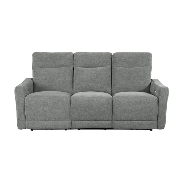 Lazzara Cameron 78 in. W Straight Arm Chenille Rectangle Power Lay Flat Reclining Sofa with Power Headrests in. Dove Gray