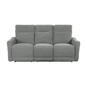 Cameron 78 in. W Straight Arm Chenille Rectangle Power Lay Flat Reclining Sofa with Power Headrests in. Dove Gray