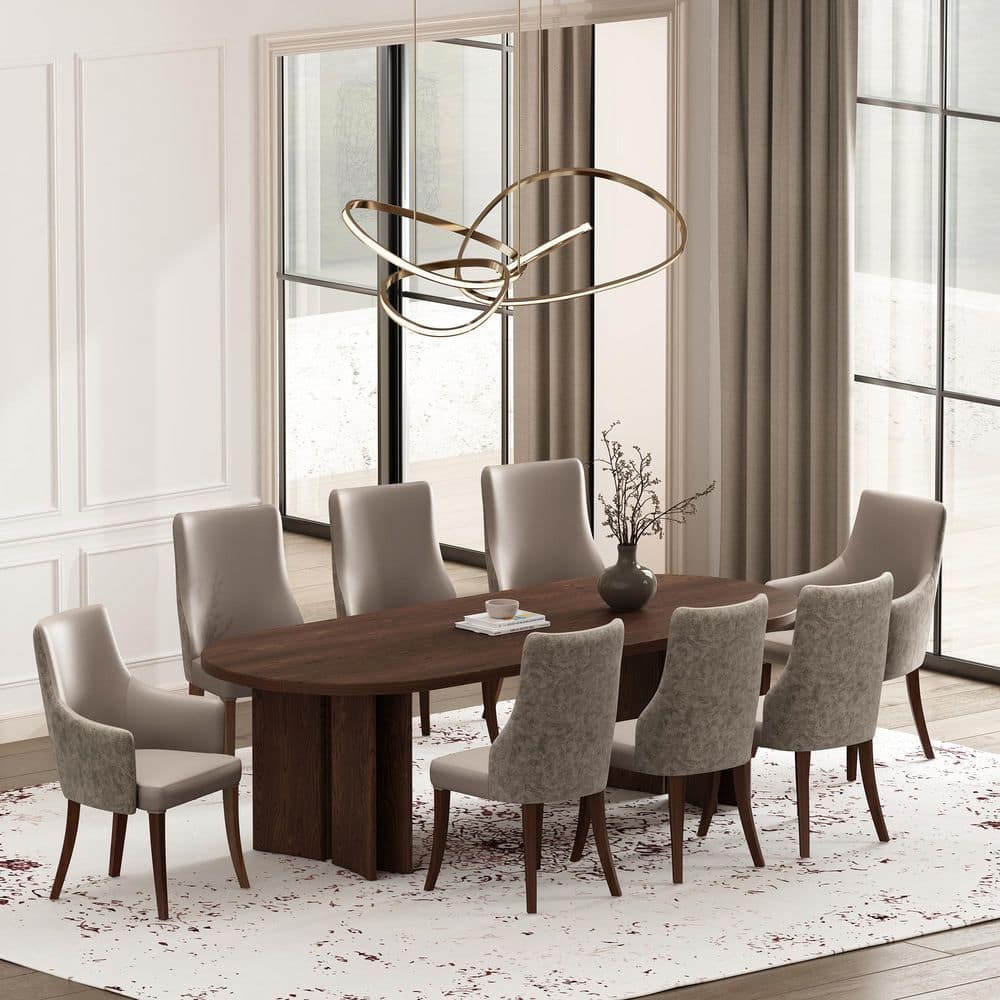 Connie Modern Taupe Vegan Leather and Velvet Upholstered Dining Chair Set (Set of 8)