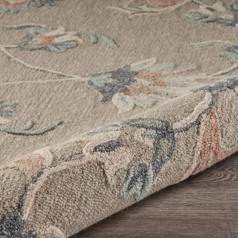 Victorian Mirroring Floral Bloom Hand-Tufted Wool Rug 5' x 7' Blue
