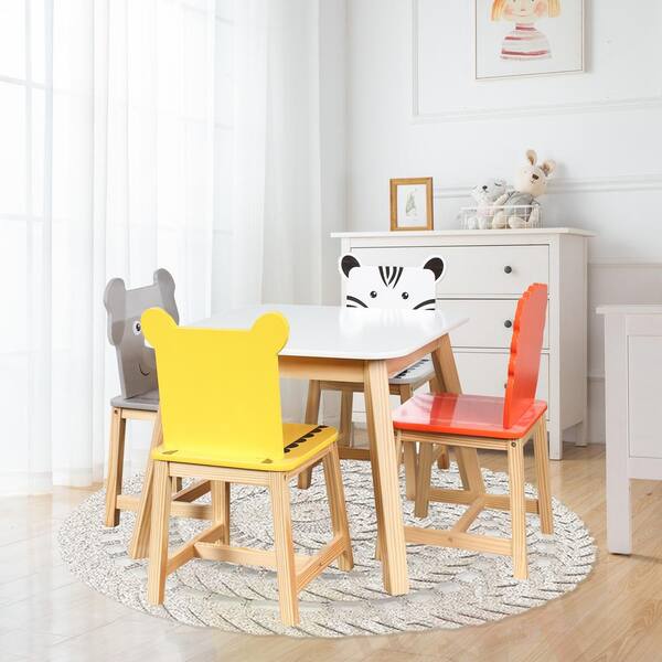 Tidoin 5-Piece Wood Table and Chair Set , Wood Table with 4 Chairs Set  Cartoon Animals FM-YDW8-3688 - The Home Depot