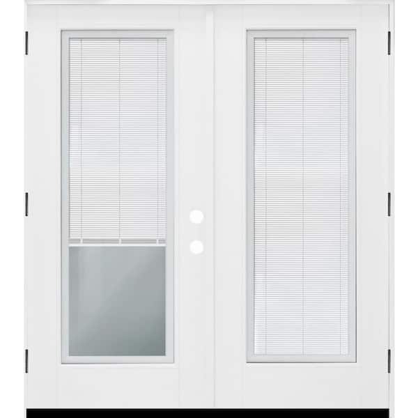 Steves & Sons Legacy 68 in. x 80 in. Primed RH Outswing Fiberglass Full Clear Tempered Glass Prehung Double Patio Door with Blinds
