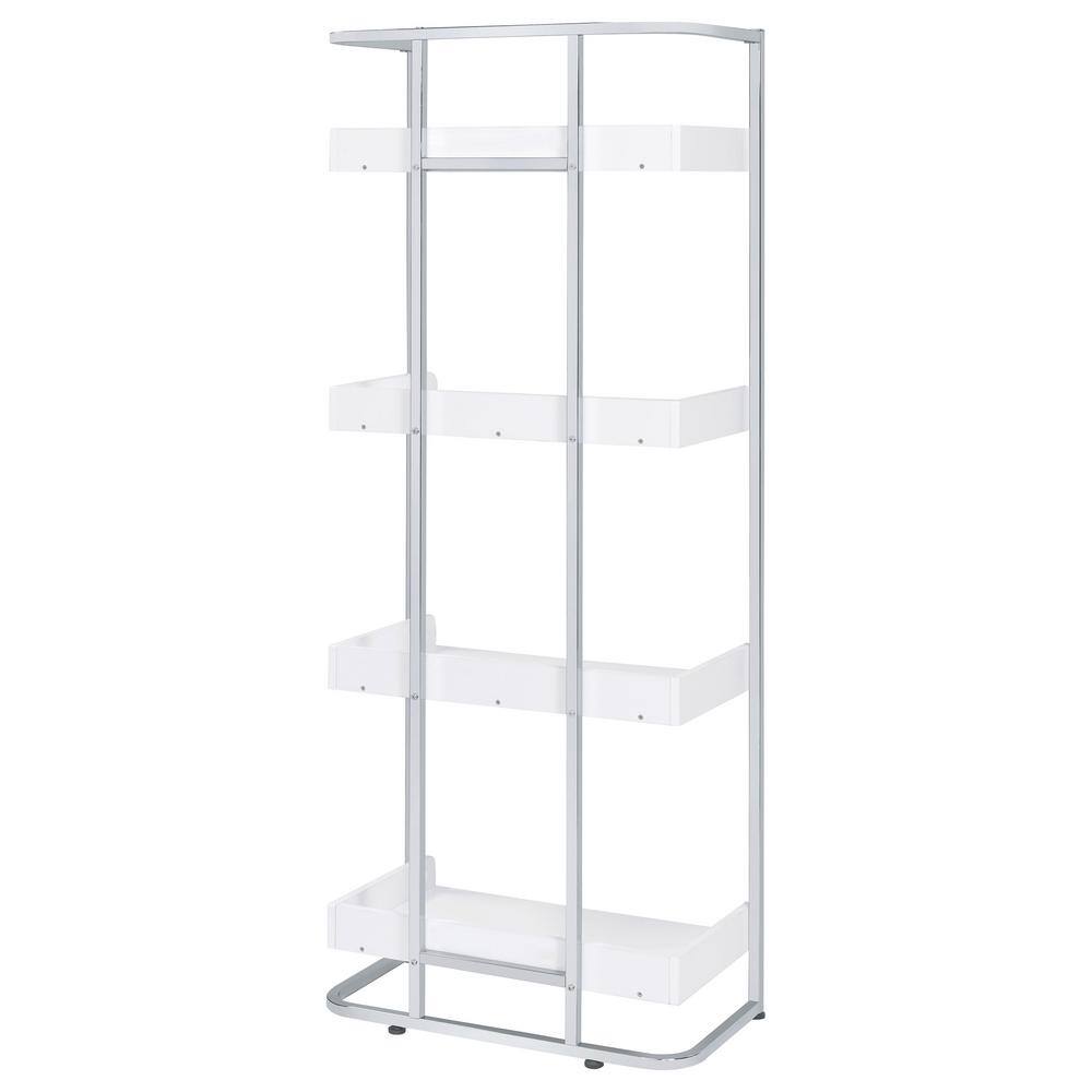 Ember White High Gloss and Chrome 4-Shelf Bookcase