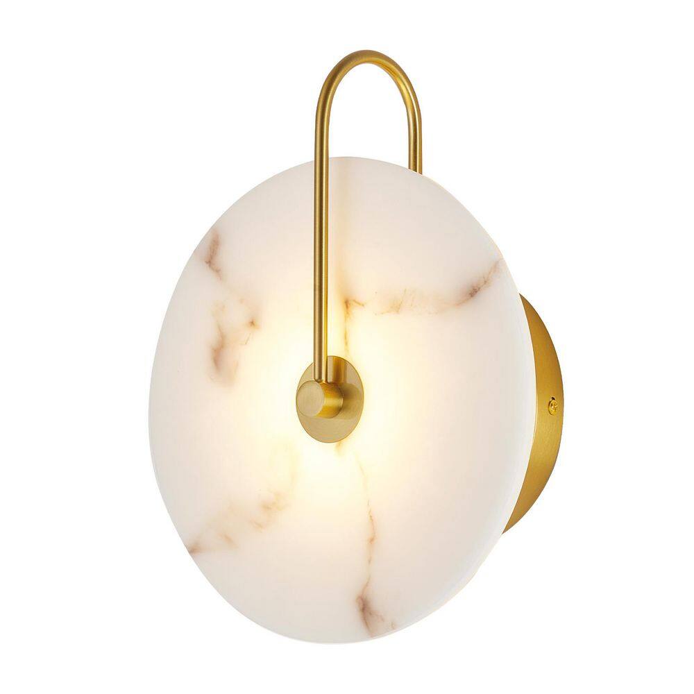 Venatus 12 in. 1-Light Engineered Alabaster Natural Marble Dimmable LED Wall Sconce, Brass Vanity Light price history on PriceWatchPro