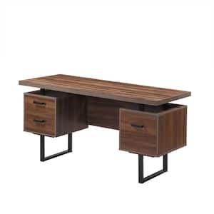 59 in. Rectangular Brown MDF 3 Drawer Computer Desk for Home Office