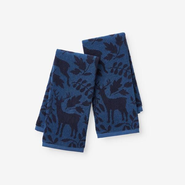 The Company Store Holiday Deer Blue Cotton Kitchen Towel