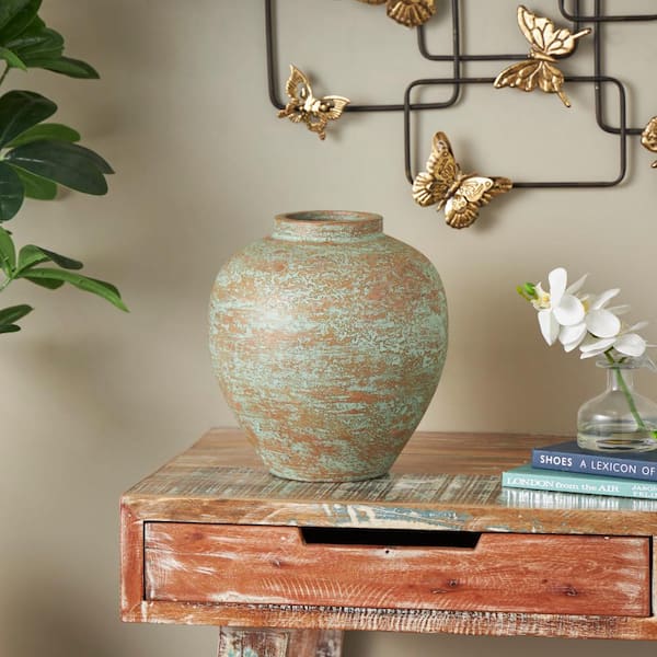Litton Lane Brown Antique Style Textured Patina Ceramic Decorative Vase