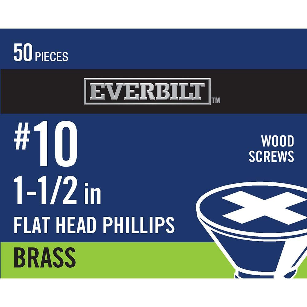 Everbilt - #10 x 1-1/2 in. Phillips Flat Head Brass Wood Screw (50-Pack)