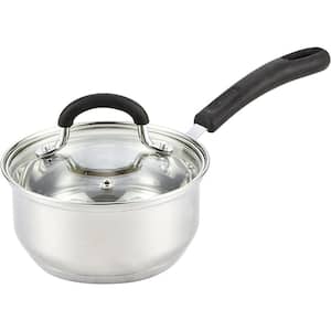 2 qt. Stainless Steel Mirror Polished Sauce Pan with Silicone Wrapped Heat-resistant Handle and Tempered Glass Lid