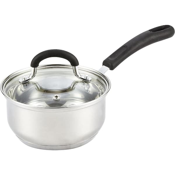 2 qt. Stainless Steel Mirror Polished Sauce Pan with Silicone Wrapped Heat-Resistant Handle and Tempered Glass Lid