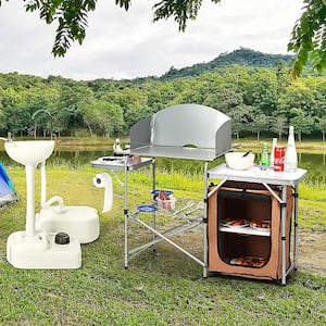 Outdoor Kitchen Foldable Grilling Stand Portable Camping Grill Table BBQ Table Light Gray Chair