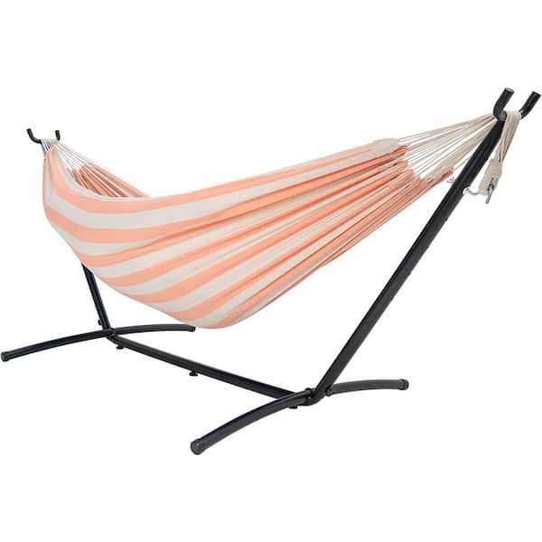 Unbranded 9 ft. 2-Person Hammock with Steel Stand Includes Portable Carrying Case, 450 lbs. Capacity ( Orange White)