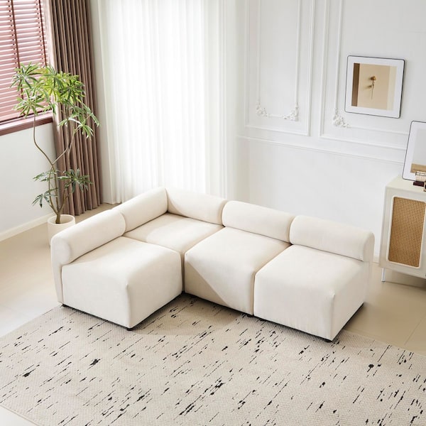 Juliet Modern 83 in. 4-Piece Modular Polyester Upholstered L-Shaped Sectional Sofa in Beige with Round Back