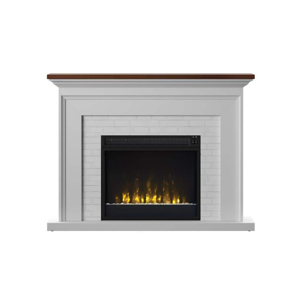 Twin Star Home Farmhouse 47.38 in. Freestanding Electric Fireplace Wall Mantel with Faux Brick in White ( FIREPLACE NOT INCLUDED )