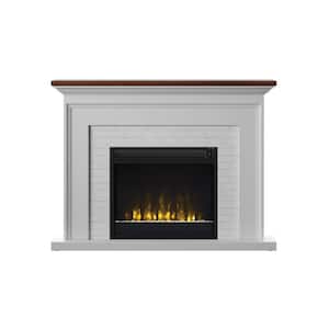 Farmhouse 47.38 in. Freestanding Electric Fireplace Wall Mantel with Faux Brick in White