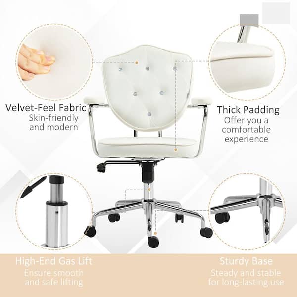 HOMCOM 6 Point Vibrating Massage Office Chair with Heat, Linen High Back Massage Desk Chair with Reclining Backrest, White