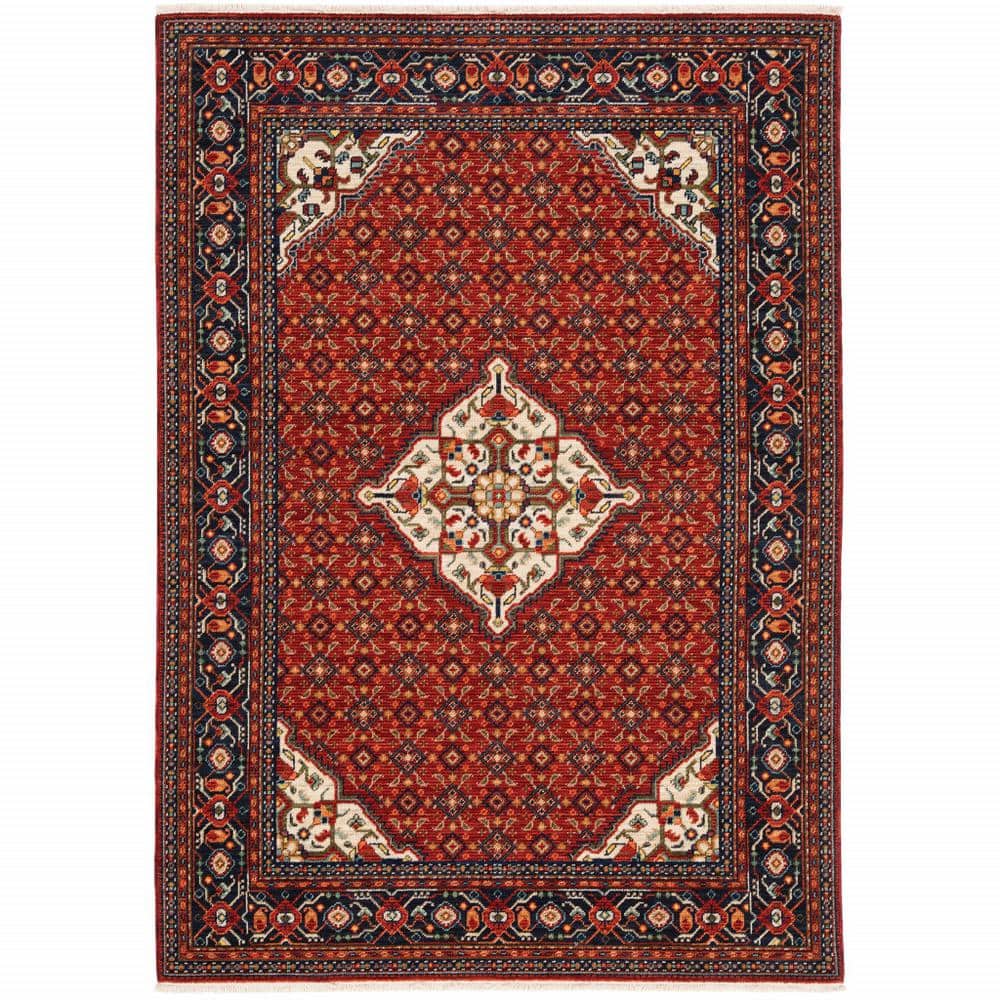 HomeRoots Red Blue Ivory and Orange 2 ft. x 3 ft. Oriental