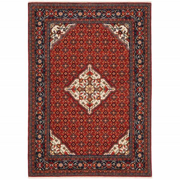 Red Blue Ivory and Orange 2 ft. x 3 ft. Oriental Power Loom Stain Resistant Area Rug with Fringe