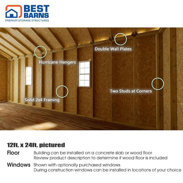 Best Barns - Tailored Titan 12 ft. x 20 ft. Wood Garage Kit with High Side Walls and Tasteful Gable Roof Design