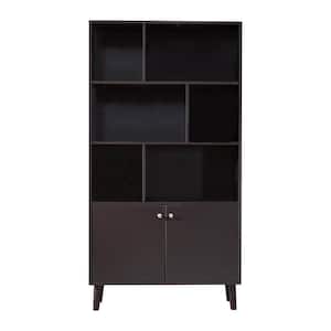 Modern 67.4 in. H Coffee 3-Shelves MDF Bookcase with 2-Close Cabinet