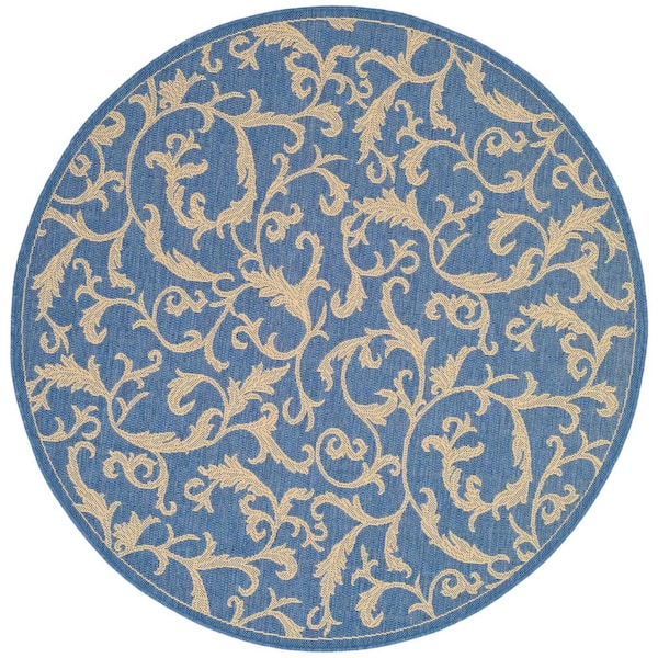 SAFAVIEH Courtyard Blue/Natural 5 ft. x 5 ft. Round Border Indoor/Outdoor Patio  Area Rug