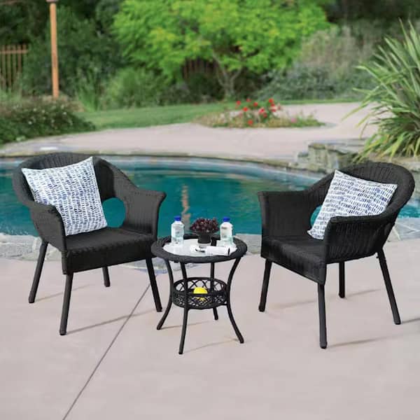 Sudzendf Black 3-Piece Patio Sets Outdoor Wicker Patio Furniture Sets Outdoor Bistro Set