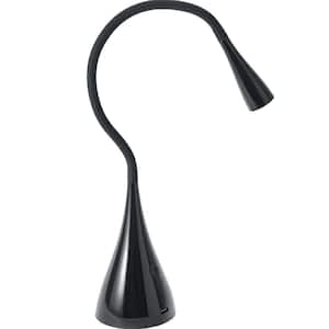 26 in. Gooseneck Black LED Desk Lamp with USB Charging Port, Dimmable