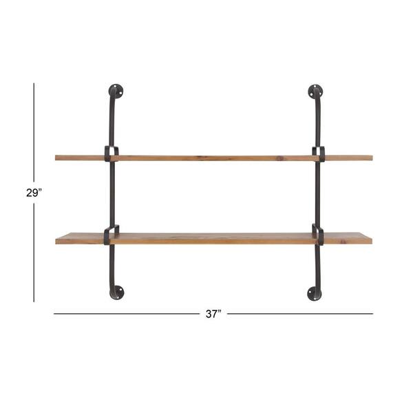 Litton Lane 37 in. x 29 in. Brown 2 Level Wood Wall Shelf