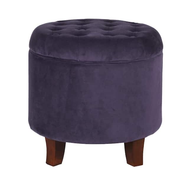 Benjara Purple and Brown Tufted Velvet Round Storage Ottoman Medium