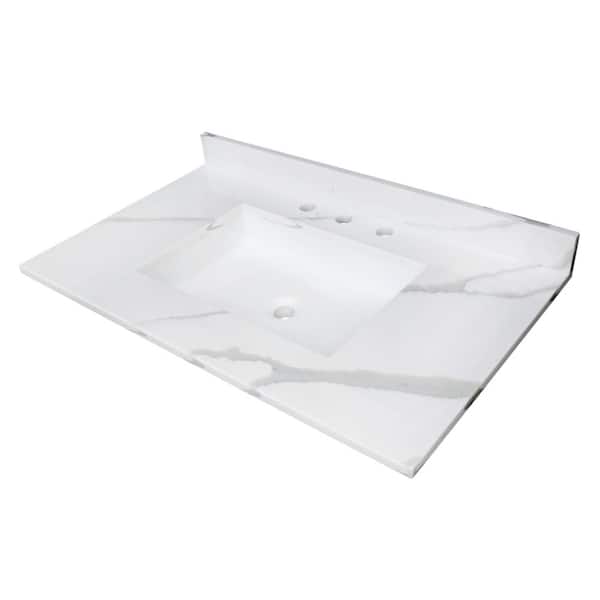 Montesquieu 37 in. W x 22-1/16 in. D Solid Surface Rectangular Single Sink Vanity Top in Glossy White