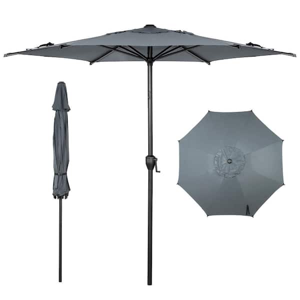 Abba Patio Lyon 11 ft. Steel Market Solar Horizontal Tilt Patio Umbrella in Gray