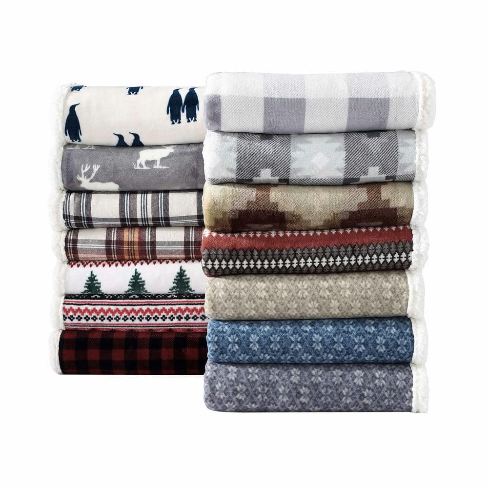 Rugged Plaid Brown 50"x60" Reversible Fleece/Sherpa Throw