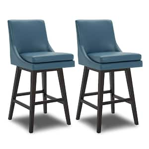 Fiona 30.7 in. Dark Blue High Back Solid Wood Frame Swivel Counter Height Bar Stool with Faux Leather Seat(Set of 2)