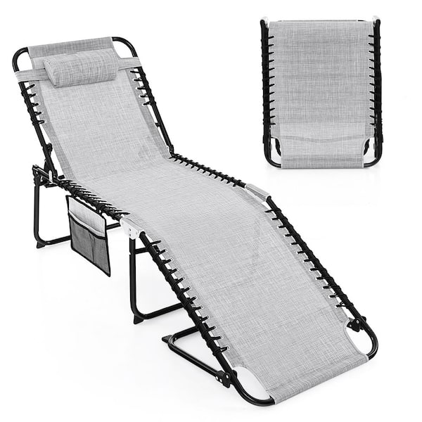 Unbranded Outdoor Patio Foldable Recline Lounge Chair with Adjustable Backrest and Metal Frame, Gray